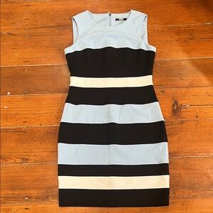 Tommy Hilfiger Black, White, and Light Blue Striped Midi Dress